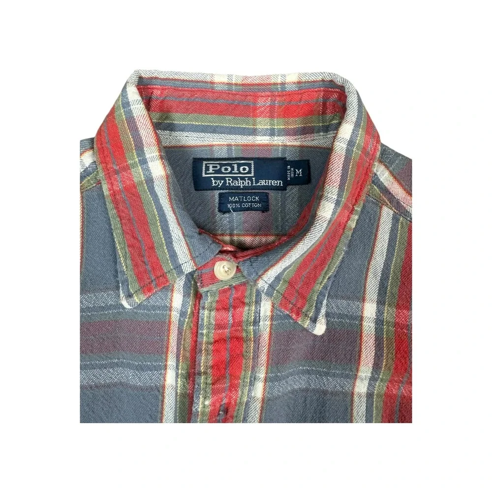 Polo Ralph Lauren Flannel Shirt Mens M Blue Plaid Good Distressed 90s Matlock